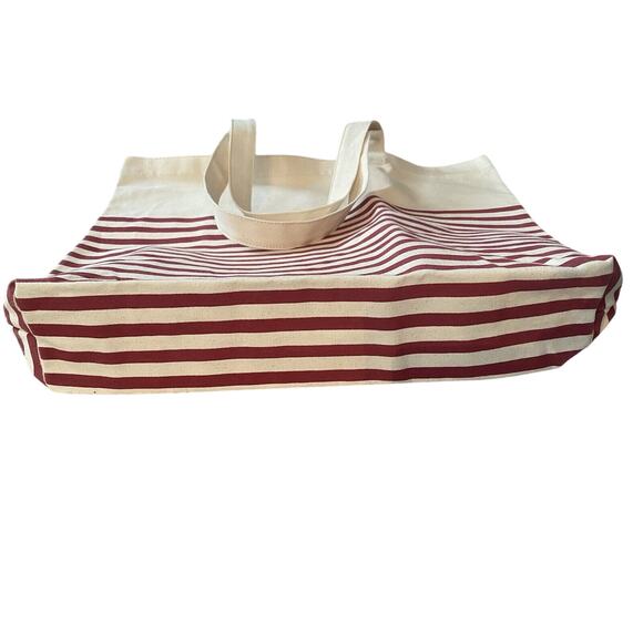 J. Crew Tote, Travel Adult Canvas Striped Burgundy Stripe Large - Picture 4 of 5